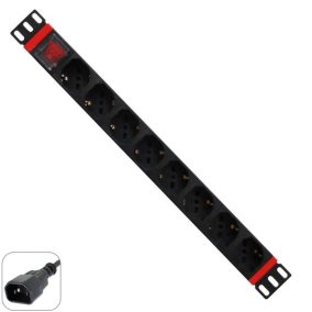   WP Mehrfachsteckdose für 19-Zoll-Rack - 8 italienische/Schuko-Steckdosen, mit Ein/Aus-Schalter, 1 Einheit - IEC320 C14-Stecker
