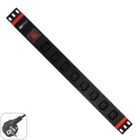   WP Multiple Socket for rack 19", 8*IEC C13 sockets with switch, Schuko Plug 16A, 1U