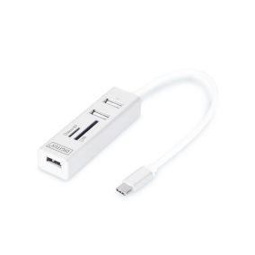 Digitus USB Typ-C OTG 3-Port HUB + Kartenleser Weiß