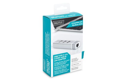 Digitus DA-70253 USB Typ-C 3-Port Hub + Fast Ethernet LAN Adapter