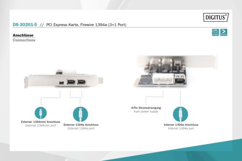 Digitus IEEE 1394a Schnittstellenkarte, PCIexpress, 3 Anschlüsse