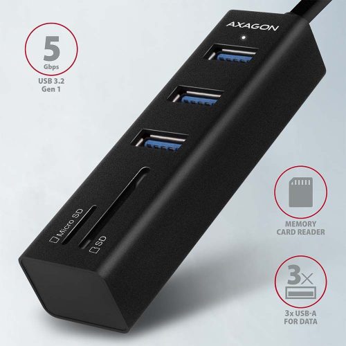 AXAGON HMA-CR3A USB3.2 Multiport-Hub 3-Port + SD/microSD Metall