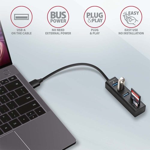 AXAGON HMA-CR3A USB3.2 Multiport-Hub 3-Port + SD/microSD Metall