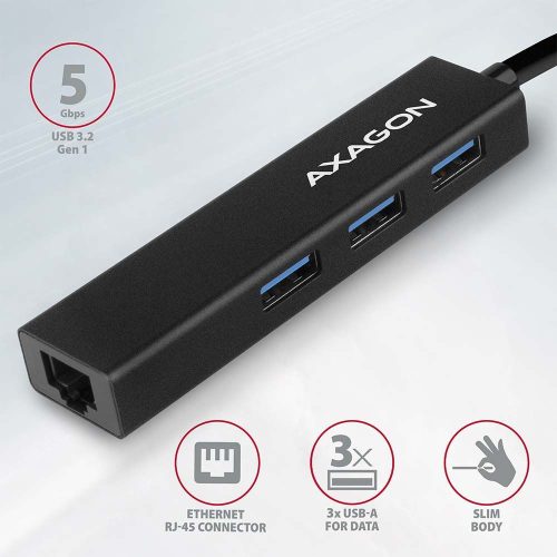 AXAGON HMA-GL3A USB3.2 Multiport-Hub 3-Port + LAN Metall Schwarz