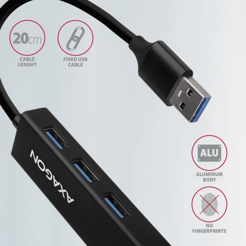 AXAGON HMA-GL3A USB3.2 Multiport-Hub 3-Port + LAN Metall Schwarz
