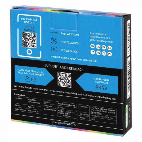 Arctic P12 PWM PST RGB 0dB Schwarz (3 Stk./Karton) Value Pack mit Controller