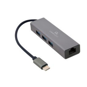   Gembird USB-C Gigabit-Netzwerkadapter mit 3-Port USB 3.1 Hub Grau