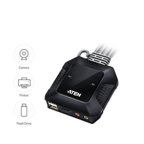 ATEN CS22H 2-Port USB 4K HDMI Kabel KVM Switch mit Fernbedienung Port Selector