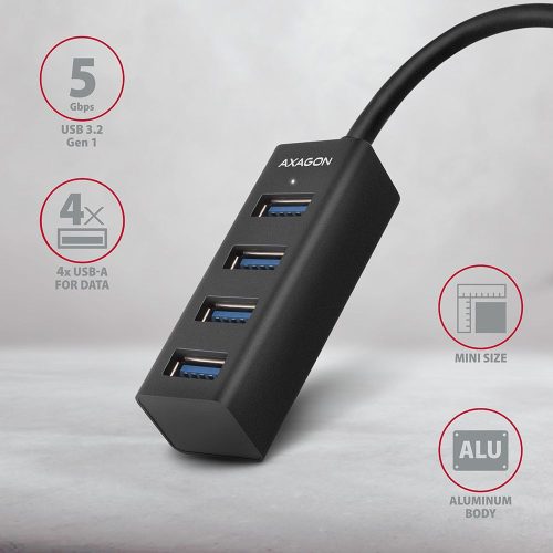 AXAGON HUE-M1AL SuperSpeed USB-A Mini Hub 4-Portos USB3.2 HUB Metall schwarz