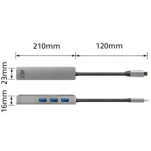 ACT AC7055 USB-C Hub 3-Port mit Gigabit Ethernet Grau
