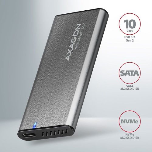AXAGON EEM2-SG2 SuperSpeed+ USB-C - M.2 NVMe & SATA SSD RAW Box Grau