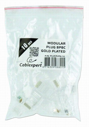 Gembird RJ45/PLUG3UP6/10 Modularstecker 8P8C 6u vergoldet 10 Stück pro Beutel