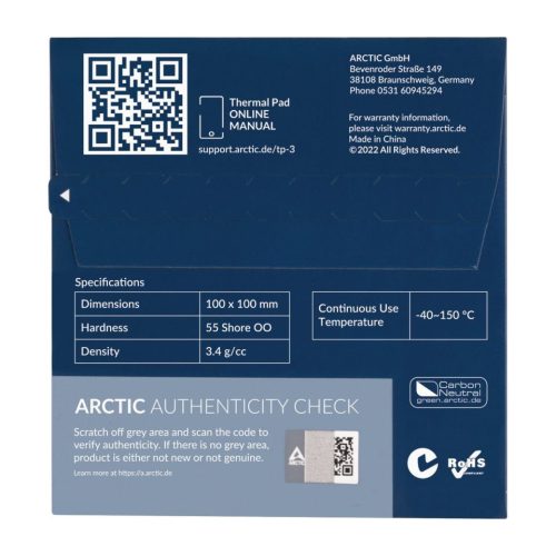 Arktische TP-3 100x100x1,5mm Wärmeleitfähige Platte (1 Platte/Paket)