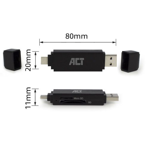 ACT USB-C/USB-A für SD/micro SD-Kartenleser Schwarz