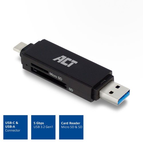 ACT USB-C/USB-A für SD/micro SD-Kartenleser Schwarz