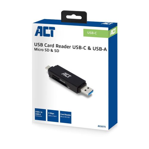 ACT USB-C/USB-A für SD/micro SD-Kartenleser Schwarz