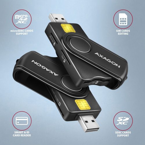 AXAGON CRE-SMP2A USB-A + USB-C 4-Slot Smart Card PocketReader Schwarz