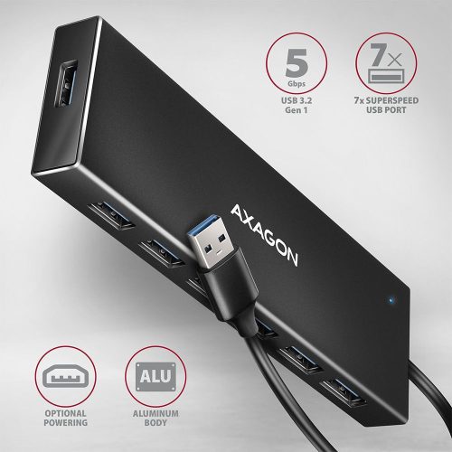 AXAGON HUE-F7A SuperSpeed USB-A FLAT HUB Schwarz