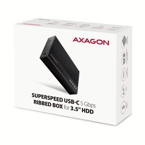 AXAGON EE35-GTR USB-C 3.2 Gen 1 - SATA 6G 3.5" Externes RIBBED-Gehäuse Schwarz