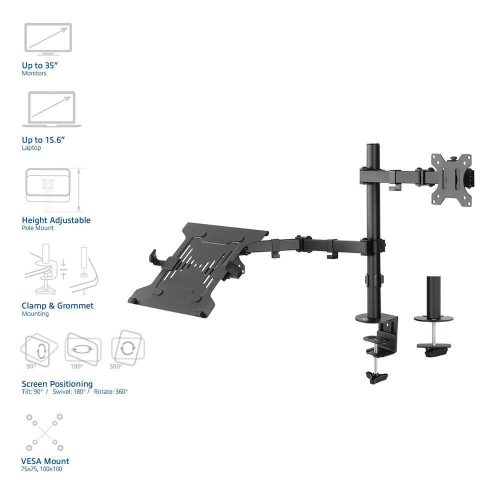 ACT AC8305 Single Monitor Arm with Laptop Arm 10"-32" Black
