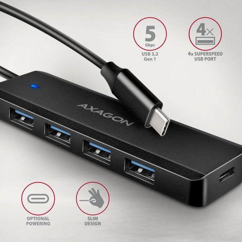 AXAGON HUE-C1C USB-C 5GBPS TRAVEL HUB Schwarz