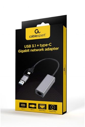 Gembird A-USB3AC-LAN-01 USB 3.1 + Typ-C Gigabit Netzwerkadapter Space Grey