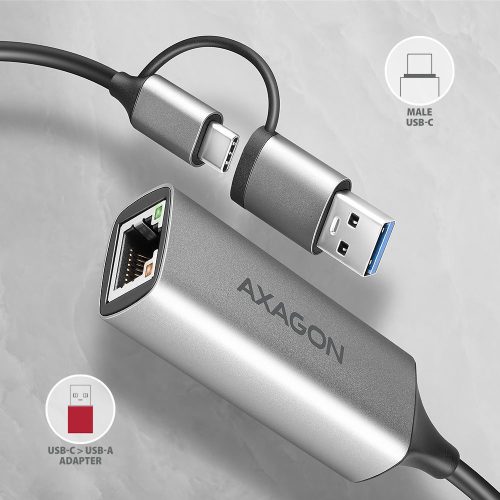 AXAGON ADE-TXCA USB-C + USB-A Gigabit Ethernet-Adapter Grau