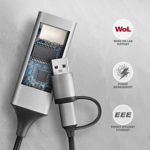 AXAGON ADE-TXCA USB-C + USB-A Gigabit Ethernet-Adapter Grau