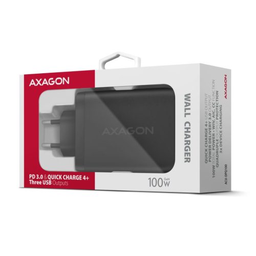 AXAGON ACU-DPQ100 PD3.0 & QC4 Drei Ausgänge Wandladegerät 100W Schwarz
