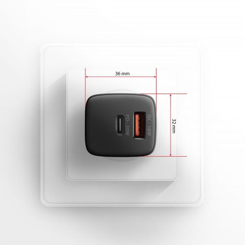 AXAGON ACU-PQ20 PD3.0 & QC4+ Dual Outputs Wandladegerät 20W Schwarz