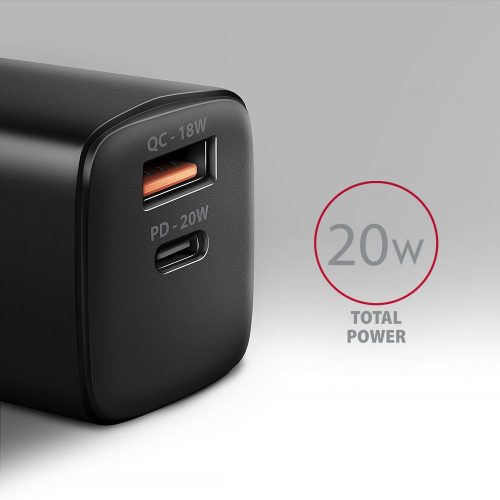 AXAGON ACU-PQ20 PD3.0 & QC4+ Dual Outputs Wandladegerät 20W Schwarz