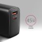   AXAGON ACU-PQ45 PD3.0 & QC4+ 2xOutputs Wandladegerät 45W Schwarz
