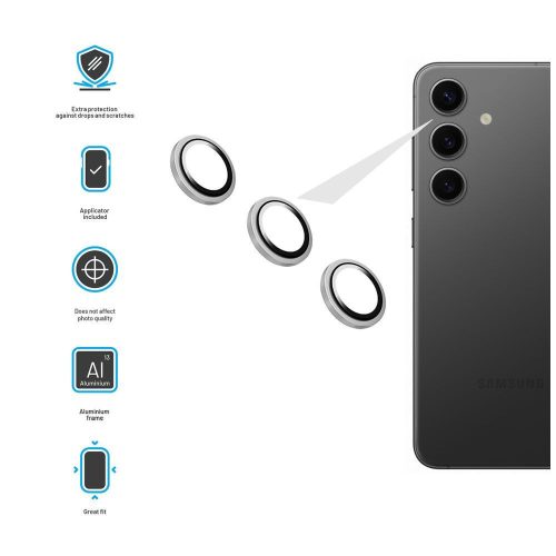 FIXED Glas Kameradisplay-Schutz für Samsung Galaxy A55 5G, silberner Rahmen, 100% transparent