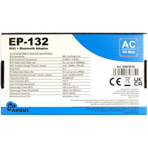 Inter-Tech EP-132 PCIe Adapter with WiFi 5 and Bluetooth 4.2