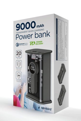 Gembird Transparent QC3.0 Schnelllade 9000mAh Powerbank Schwarz