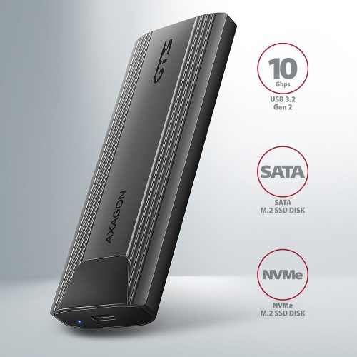 AXAGON EEM2-GTS2 USB-C 10Gbps M.2 NVMe & SATA SSD THIN SCHRAUBENLOSE Box