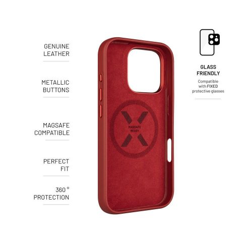 FIXED MagLeather Handyhülle mit MagSafe-Unterstützung für das Apple iPhone 16 Pro, rot