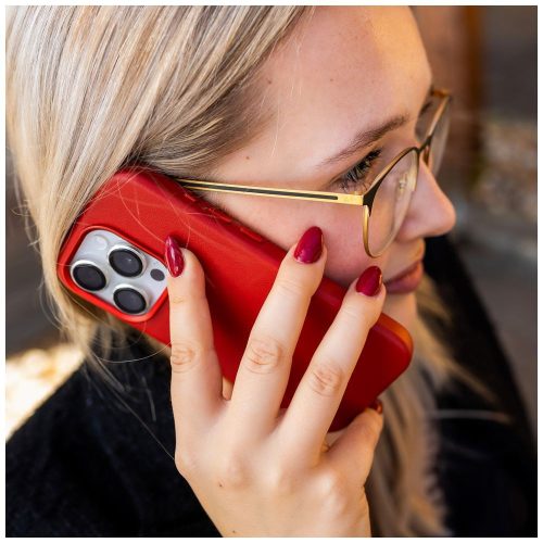 FIXED MagLeather Telefonhülle mit MagSafe-Unterstützung für das Apple iPhone 16, rot