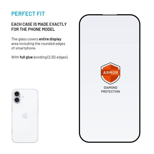 FIXED Extrem langlebiges gehärtetes Glas mit Puderapplikator für Apple iPhone 15/iPhone16, Schwarz