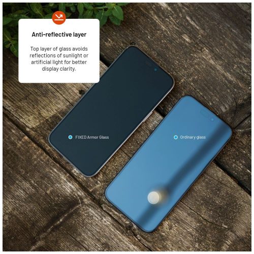 FIXED Extrem langlebiges gehärtetes Glas mit Puderapplikator für Apple iPhone 15/iPhone16, Schwarz