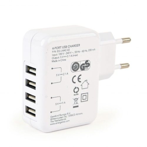 Gembird EG-U4AC-02 Universal USB Charger White