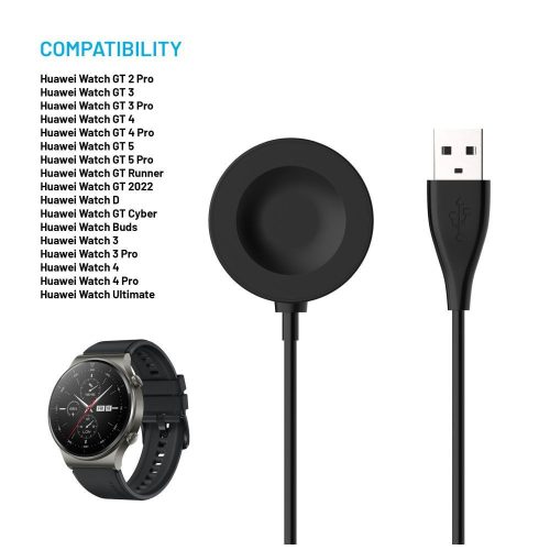 FIXED USB-A Ladekabel für Huawei Watch GT 2 Pro/3/3 Pro/4/4 Pro/5/5 Pro Smartwatch, Schwarz