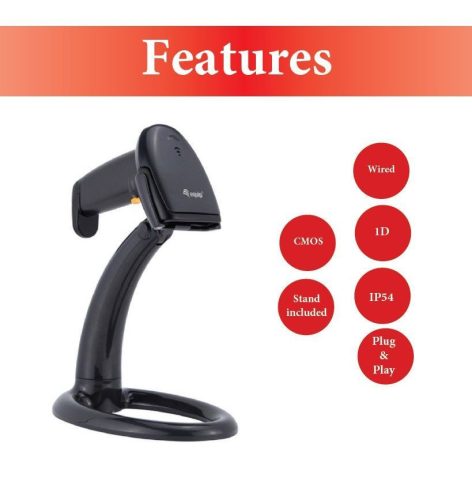 EQuip USB 1D Barcode Scanner with Stand Vonalkódolvasó Black