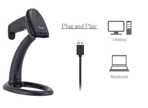 EQuip USB 1D Barcode Scanner with Stand Vonalkódolvasó Black