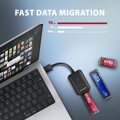 AXAGON ADM2-AM USB-A 10Gbps M.2 NVMe & SATA SSD Adapter