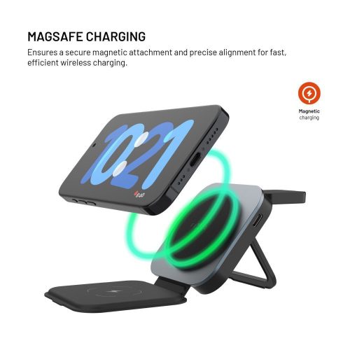 FIXED MagFlex kabelloses Ladegerät, gleichzeitiges Laden von 3 Geräten, MagSafe-Unterstützung, grau
