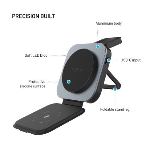 FIXED MagFlex kabelloses Ladegerät, gleichzeitiges Laden von 3 Geräten, MagSafe-Unterstützung, grau