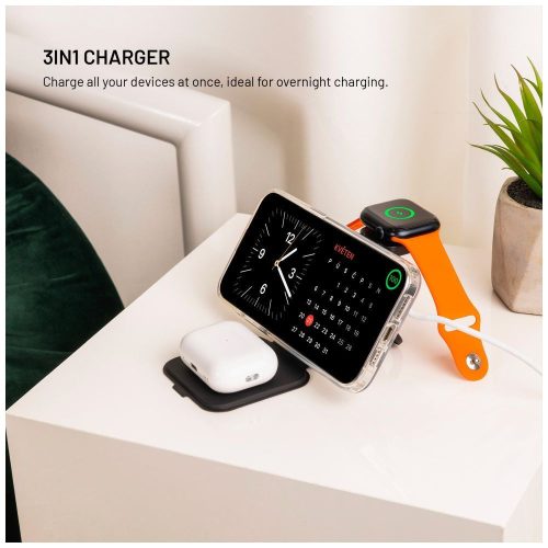 FIXED MagFlex kabelloses Ladegerät, gleichzeitiges Laden von 3 Geräten, MagSafe-Unterstützung, grau