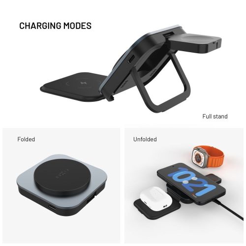 FIXED MagFlex kabelloses Ladegerät, gleichzeitiges Laden von 3 Geräten, MagSafe-Unterstützung, grau