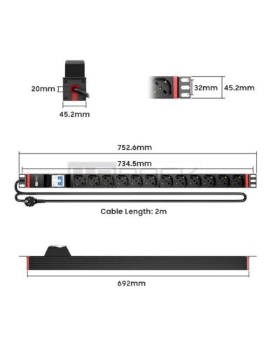 WP WPN-PDU-G02-12 19" PDU/Verteilung mit 12 Schuko-Steckdosen